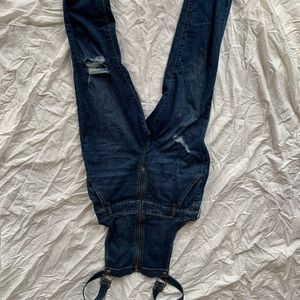 Medium/dark wash denim overalls
